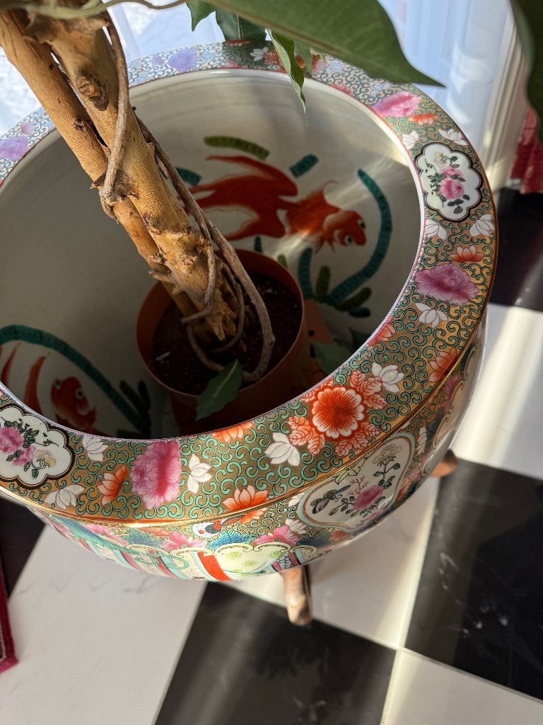 Mooie Chinese bloempot / cache pot met kunst plant, Tuin en Terras, Ophalen, 40 cm of meer, Rond, Binnen
