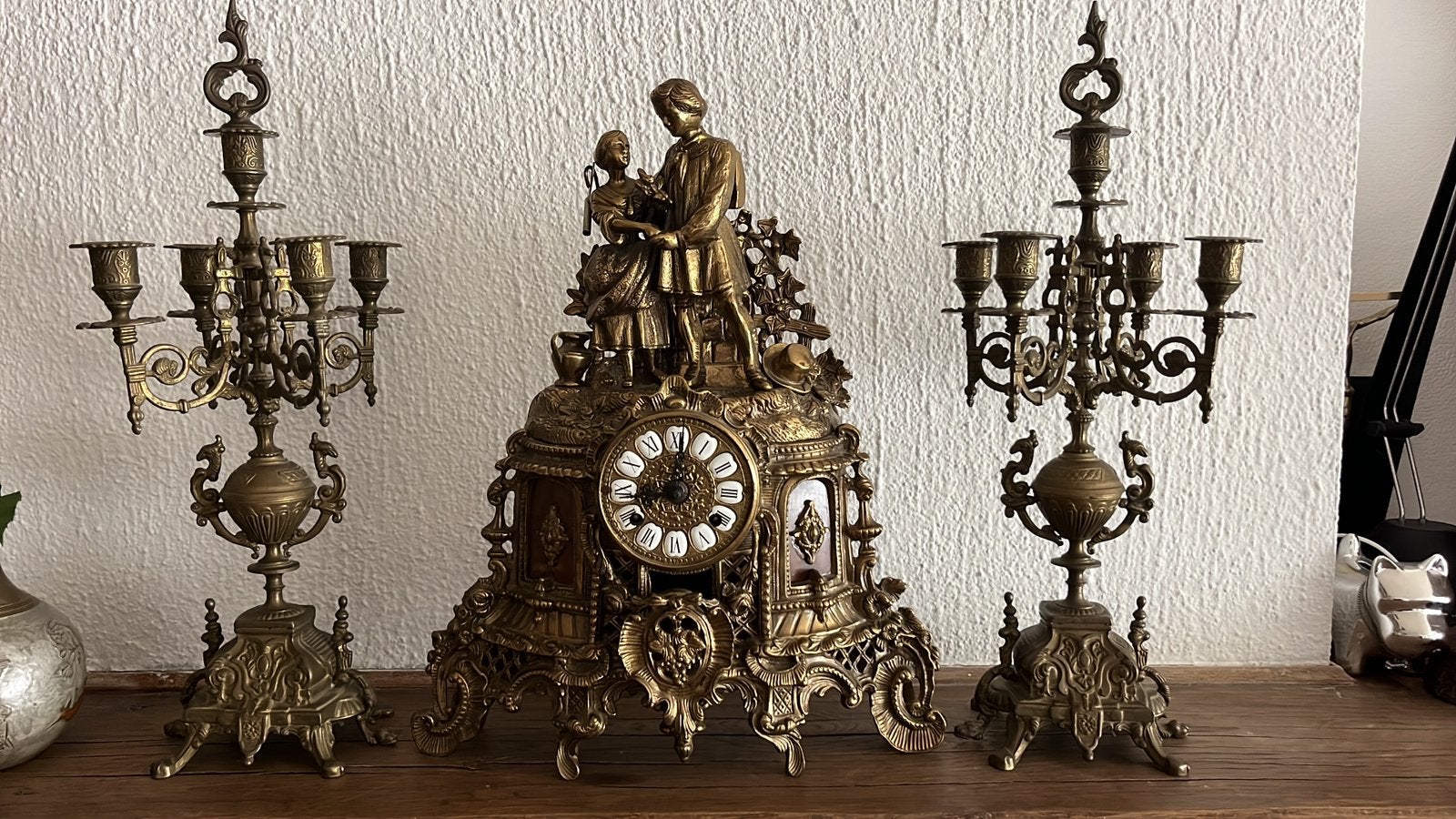 bronzen klok met kandelaars, Antiquités & Art, Antiquités | Horloges, Enlèvement