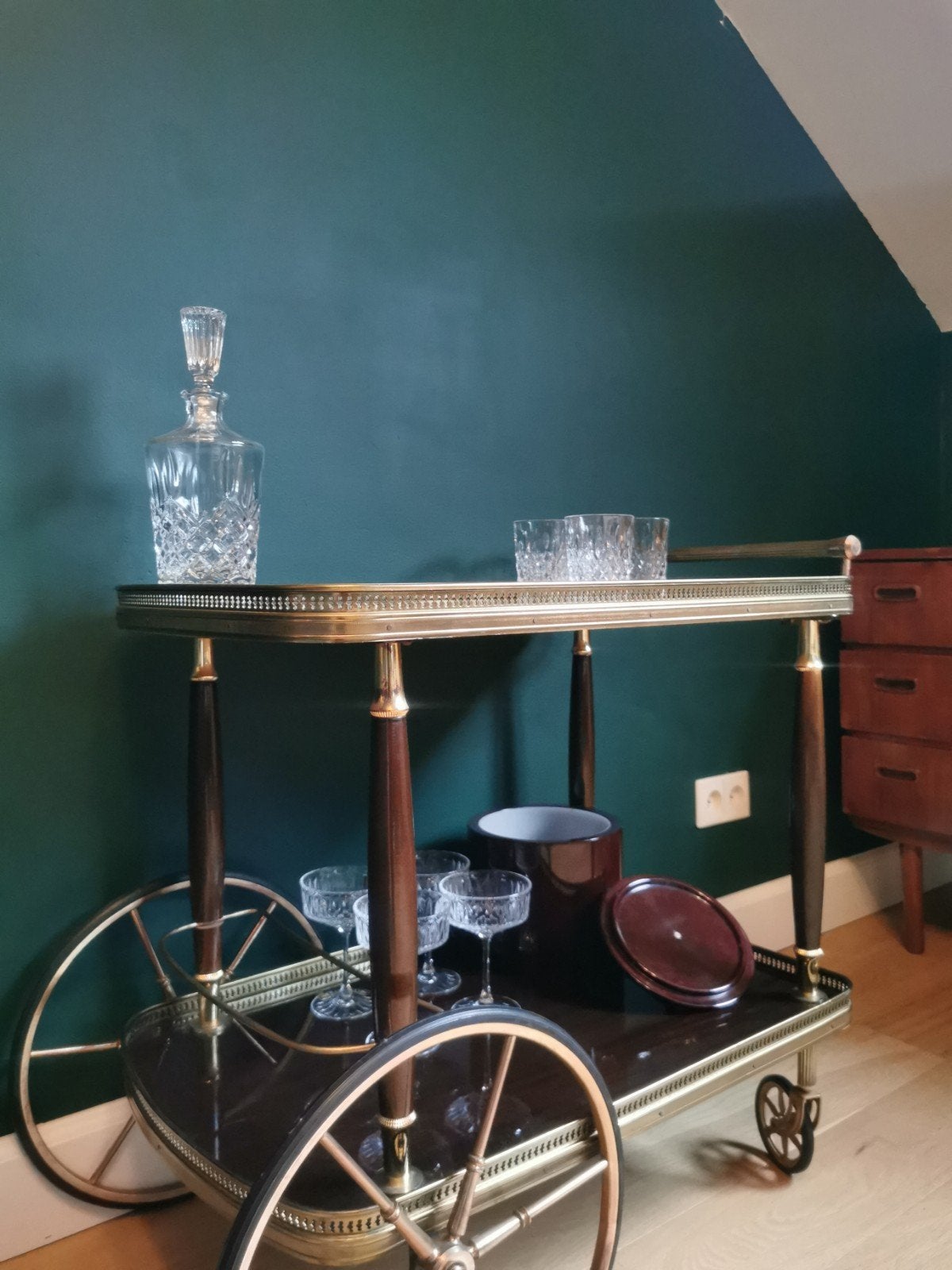 Vintage bar cart/serveer wagen, Huis en Inrichting, Barren, Ophalen