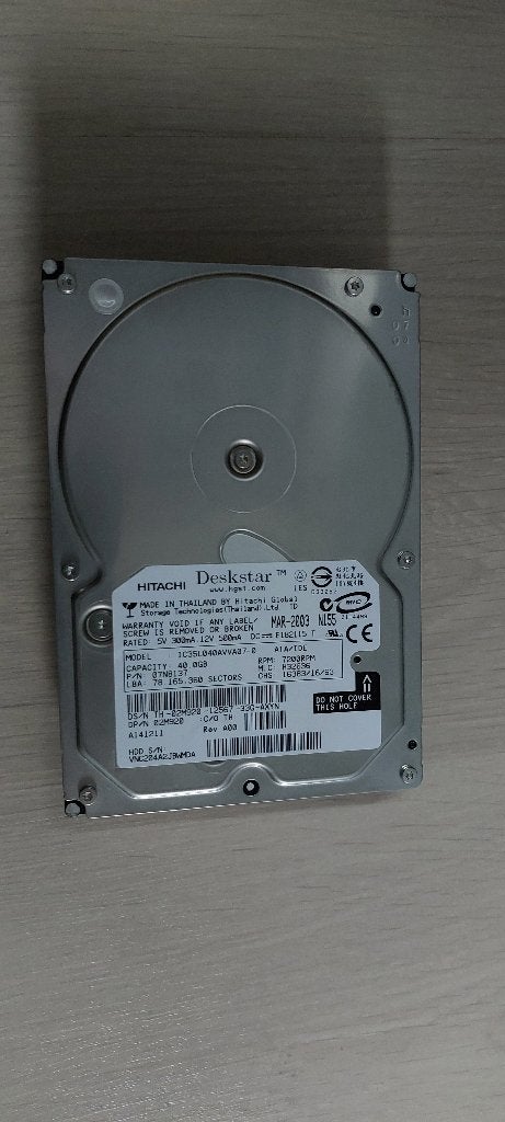 HDD 3.5 Hitachi 40 GB IDE - IC35L040AVVA07-0, 40 Gb, HDD, Interne, Enlèvement