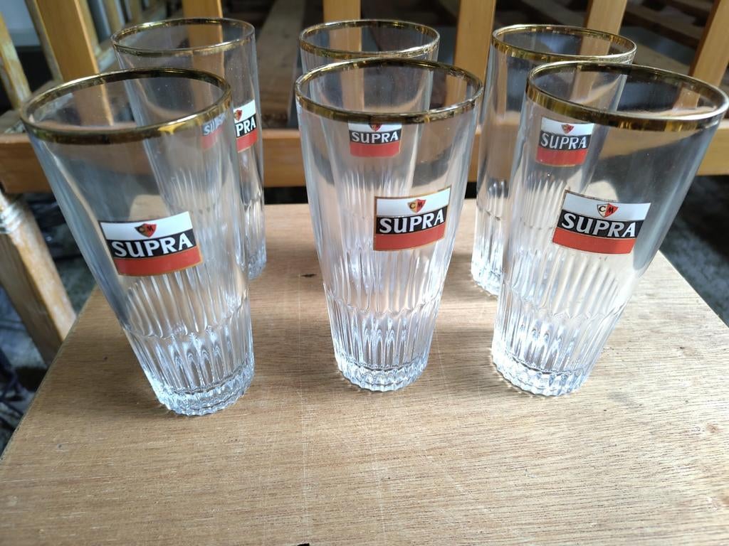6 Supra bierglazen, Verzamelen, Glas en Drinkglazen, Ophalen of Verzenden