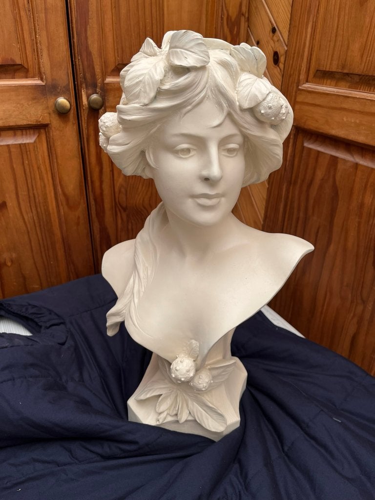 Grand buste féminin sculpture blanche, décoration vintage, Enlèvement