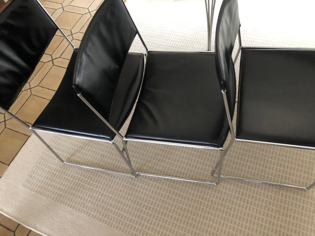 6 Chaises en cuir vintage 70/80 design italien, Maison & Meubles, 70/80 design italien, Enlèvement, Cuir, Noir