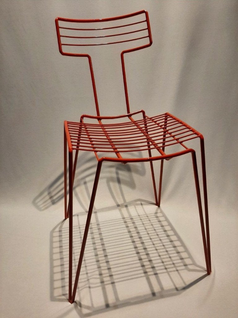 Set vintage rode draadstoelen –stapelbaar–indoor & outdoor, Ophalen of Verzenden, Gebruikt, Metaal, Stapelbaar