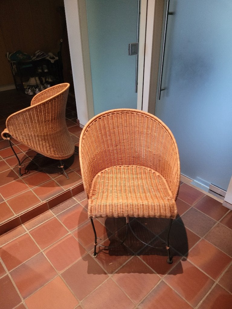 Vintage Rotan kuipstoel/fauteuil, Ophalen, Vintage, retro, Gebruikt, Twee