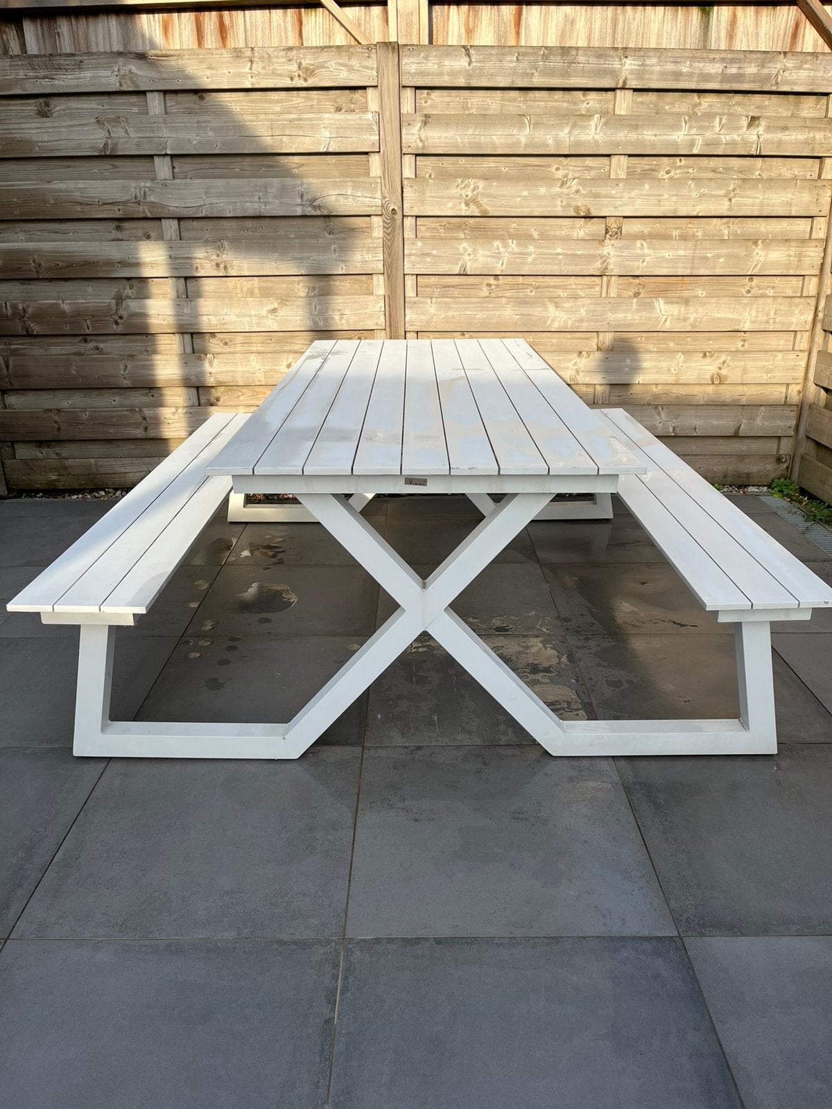 Metalen picknicktafel, Tuin en Terras, Ophalen, Gebruikt, Aluminium