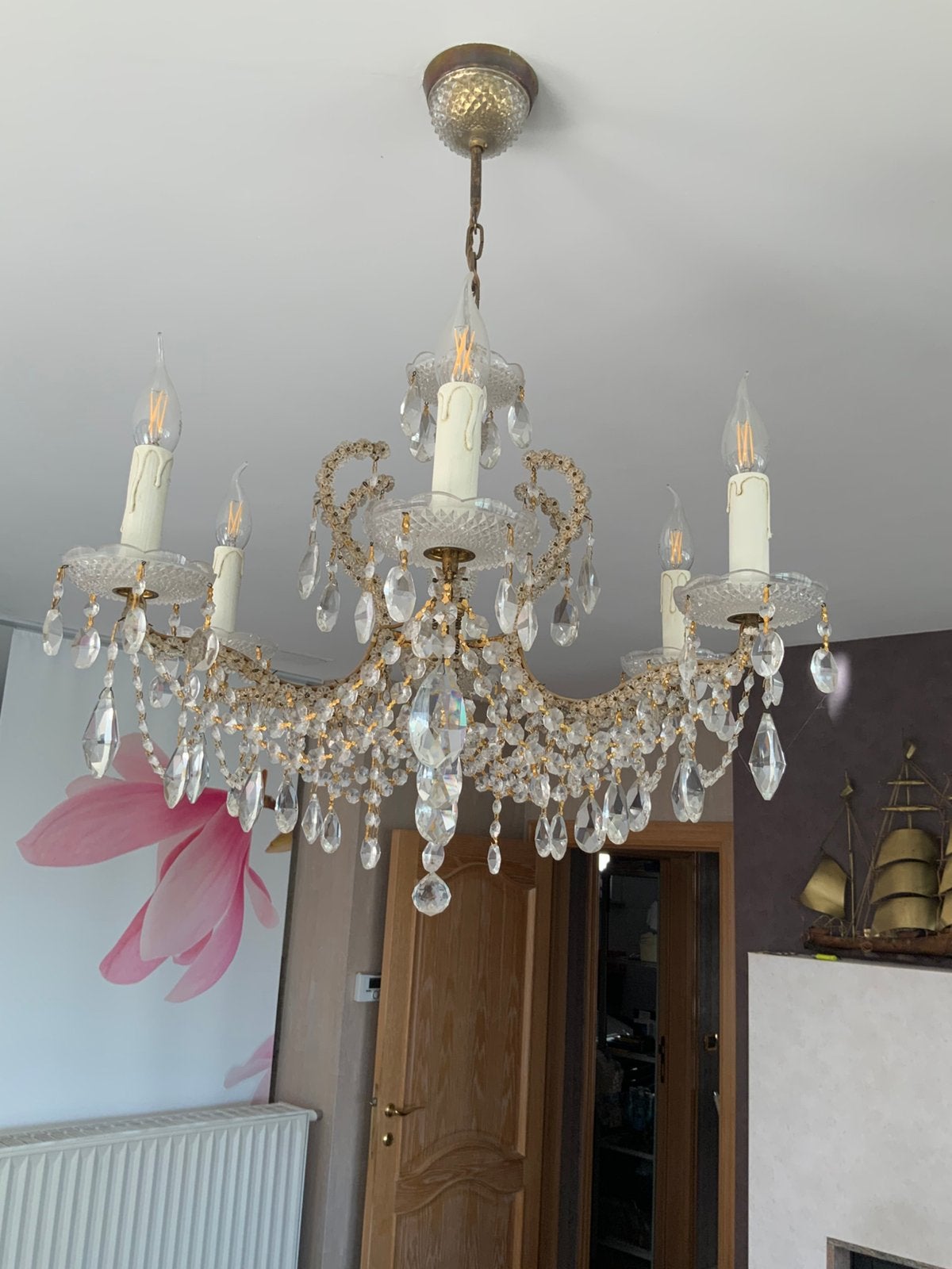 Kroonluster in strass kristal, Huis en Inrichting, Lampen | Kroonluchters, Ophalen, Zo goed als nieuw