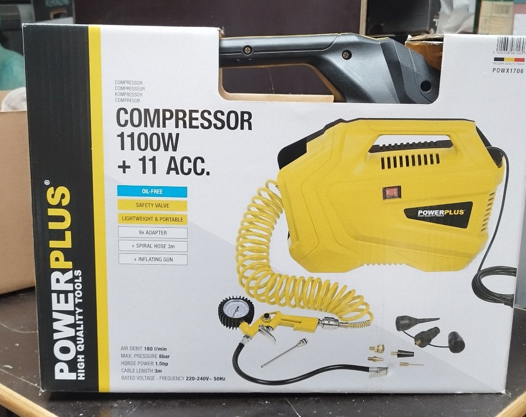COMPRESSOR Powerplus NIEUW!!! 1100W 11acc., Ophalen, 6 tot 10 bar, Nieuw, Minder dan 200 liter/min