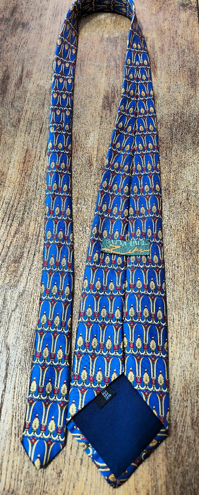 Satya Paul Vintage Zijden Das - Blauw/Goud Patronen (Zijde), Kleding | Heren, Stropdassen, Satya Paul, Blauw, Ophalen of Verzenden