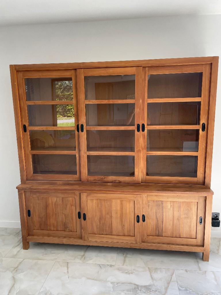 Teak vitrinekast, Huis en Inrichting, Kasten | Vitrinekasten, Ophalen, Zo goed als nieuw