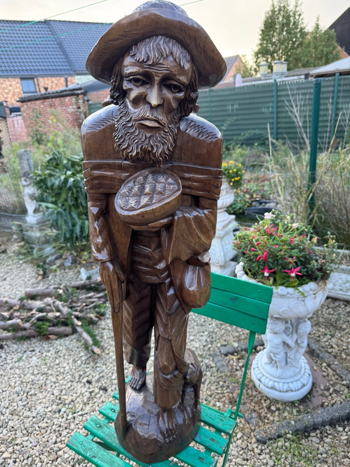 Een mooi houten beeld van een herder, Antiquités & Art, Autres styles, Bois, 1 mètre - 2 mètres, Brun