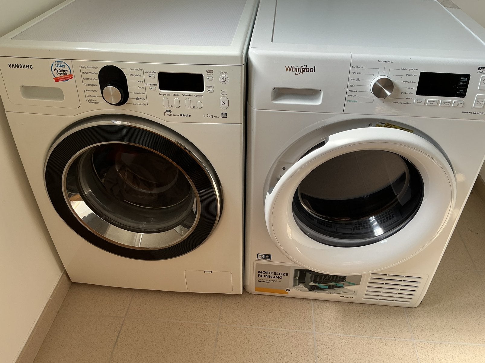 Samsung wasmachine en droogkast, Elektronische apparatuur, Wasmachines, Ophalen, 1200 tot 1600 toeren, Gebruikt, Energieklasse A of zuiniger