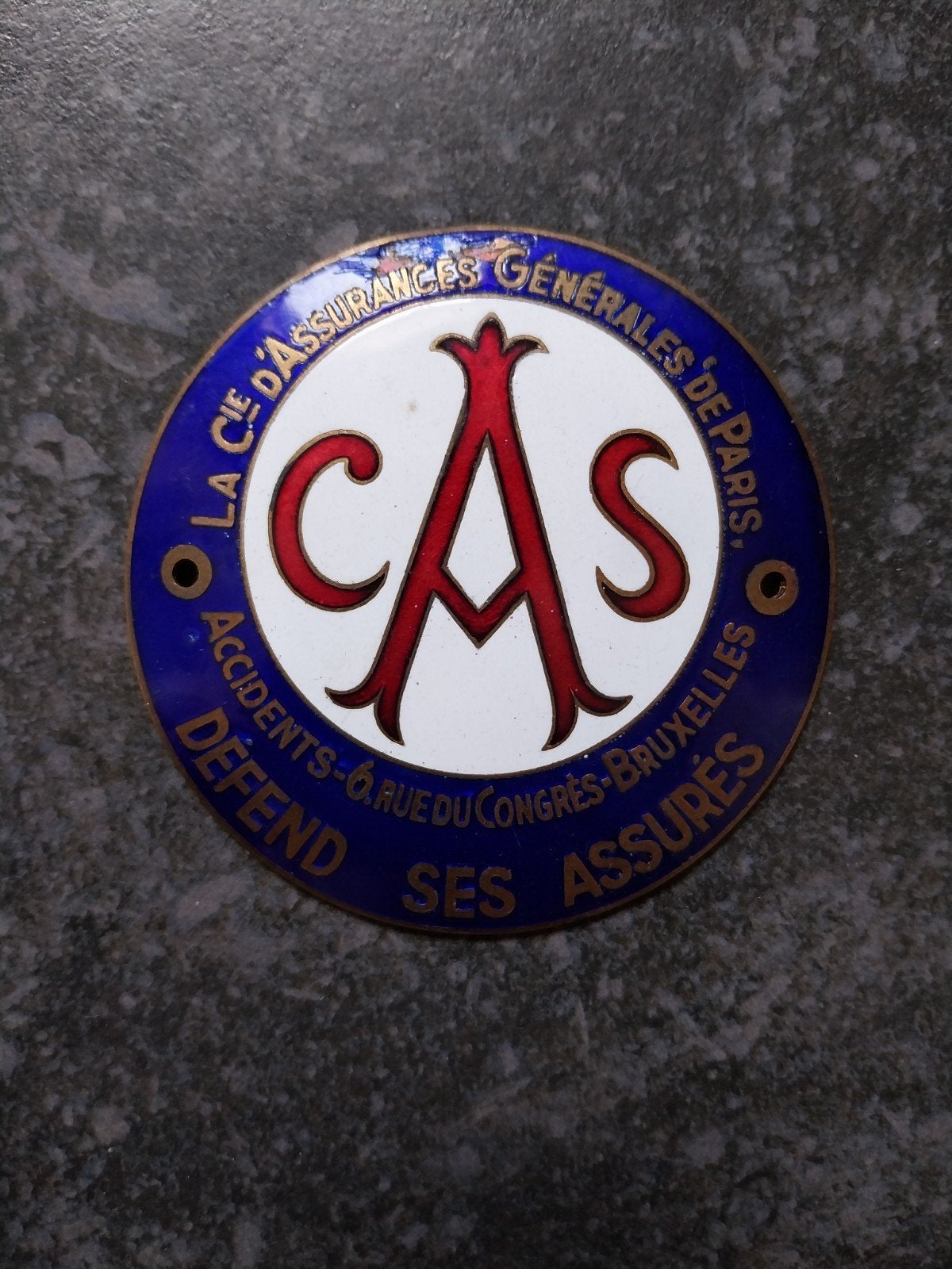Emaille plaatje oldtimer CAS compagnie assurances Bruxelles, Ophalen of Verzenden