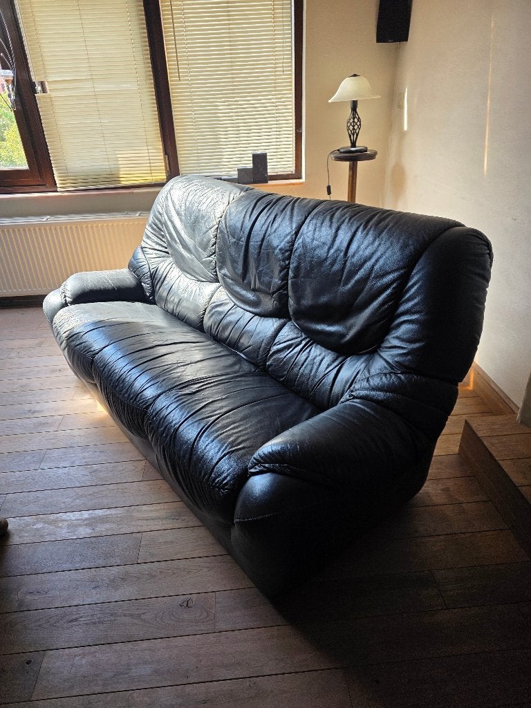 salon en cuir noir, Enlèvement, Utilisé, Cuir