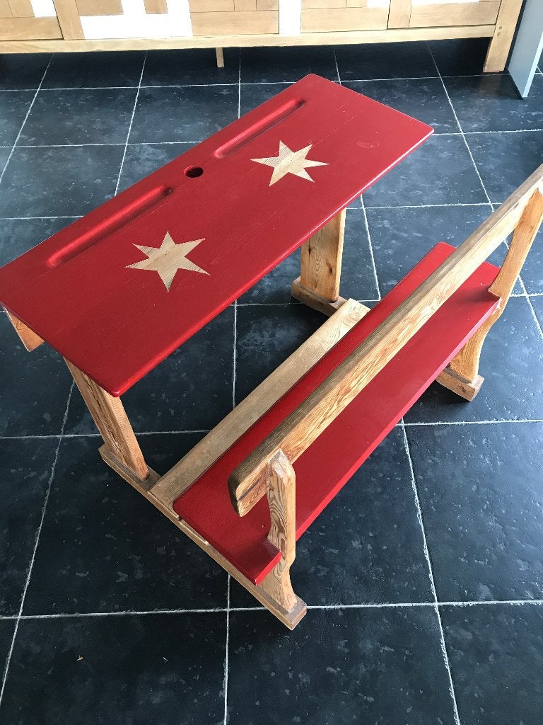 schoolbank vintage, Vintage, Ophalen, Gebruikt, Hout