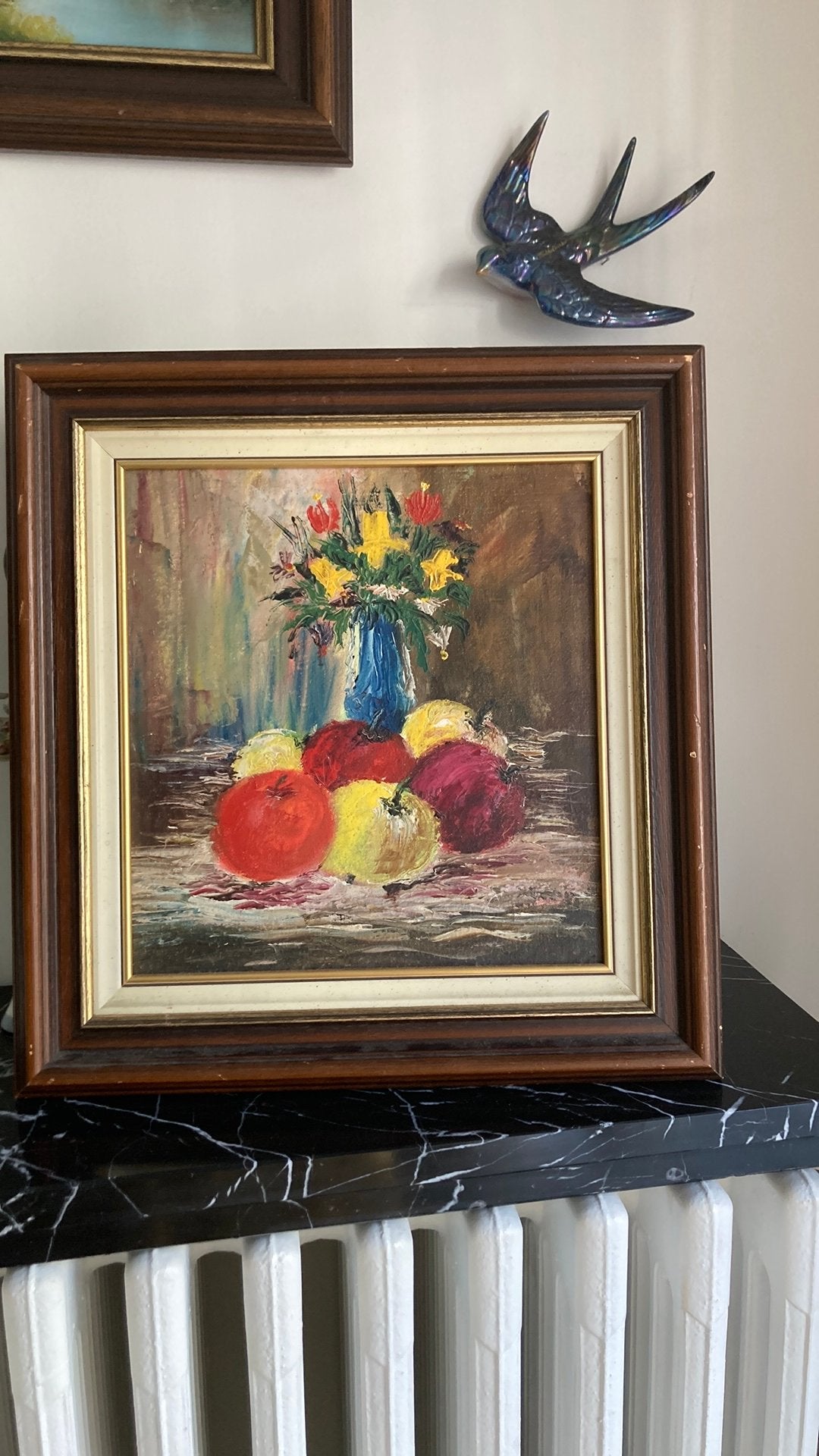Belle peinture « Nature morte avec pommes, prunes et..., Enlèvement ou Envoi, Nature morte