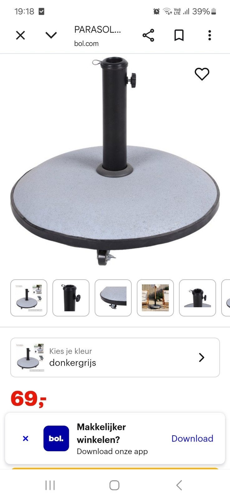Parasolvoet, Ophalen, Parasolvoet