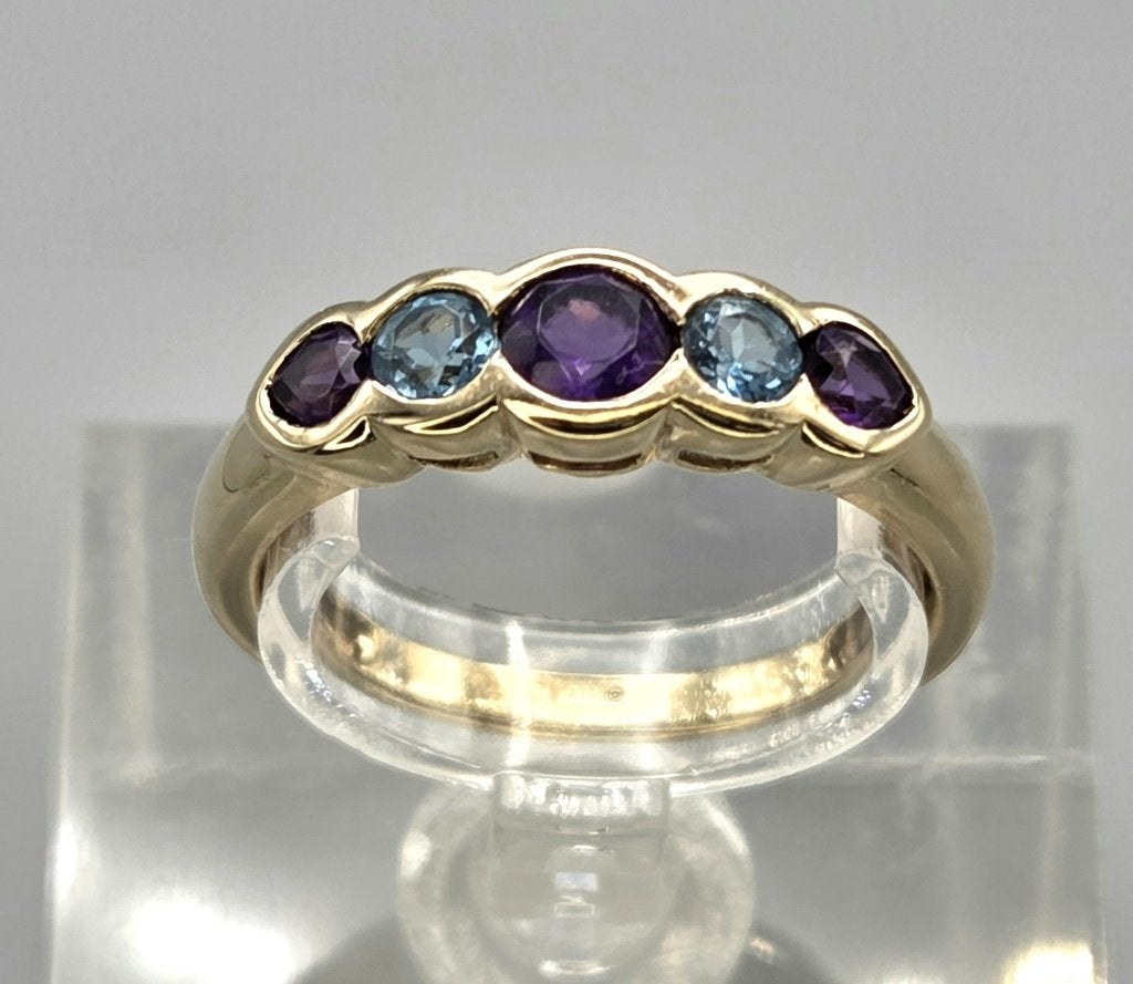 Gouden Vintage ring edelsteen topaas en amethist. 2026/622, Bijoux, Sacs & Beauté, Bagues, Enlèvement ou Envoi, Autres couleurs