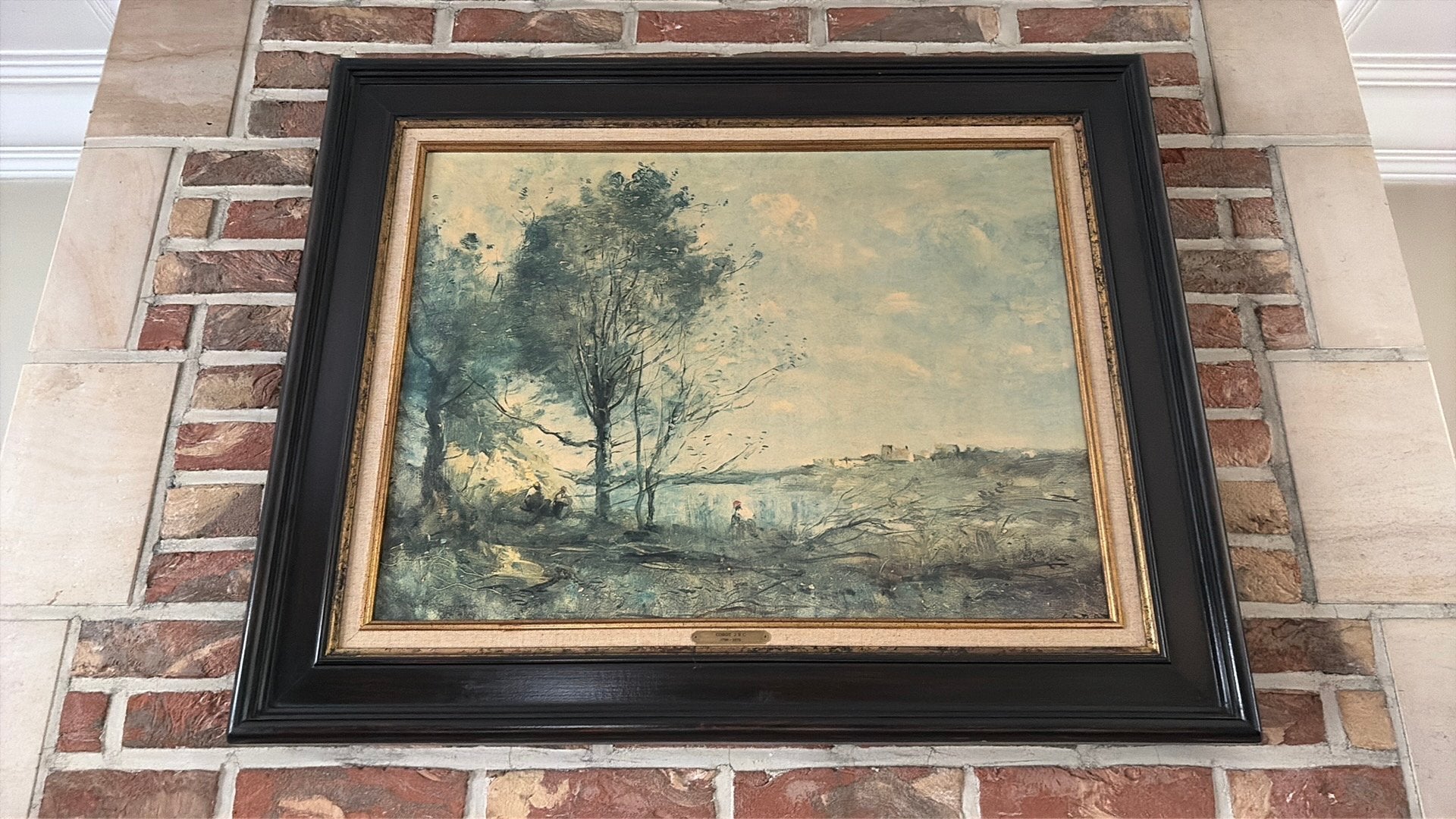 Orgineel schilderij van Jean-Baptiste-Camille Corot + kader, Doek, Ophalen of Verzenden, Landschap, Klassiek