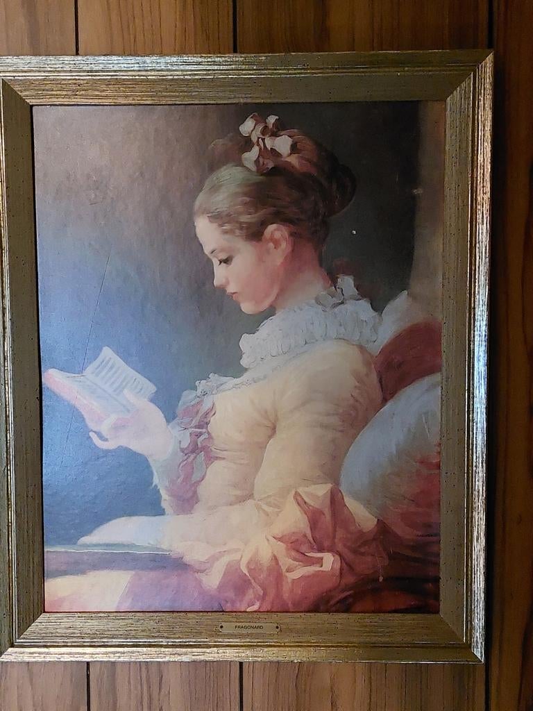 Vintage/ retro reproductie lezend jong meisje,, Antiek en Kunst, Ophalen, Vintage