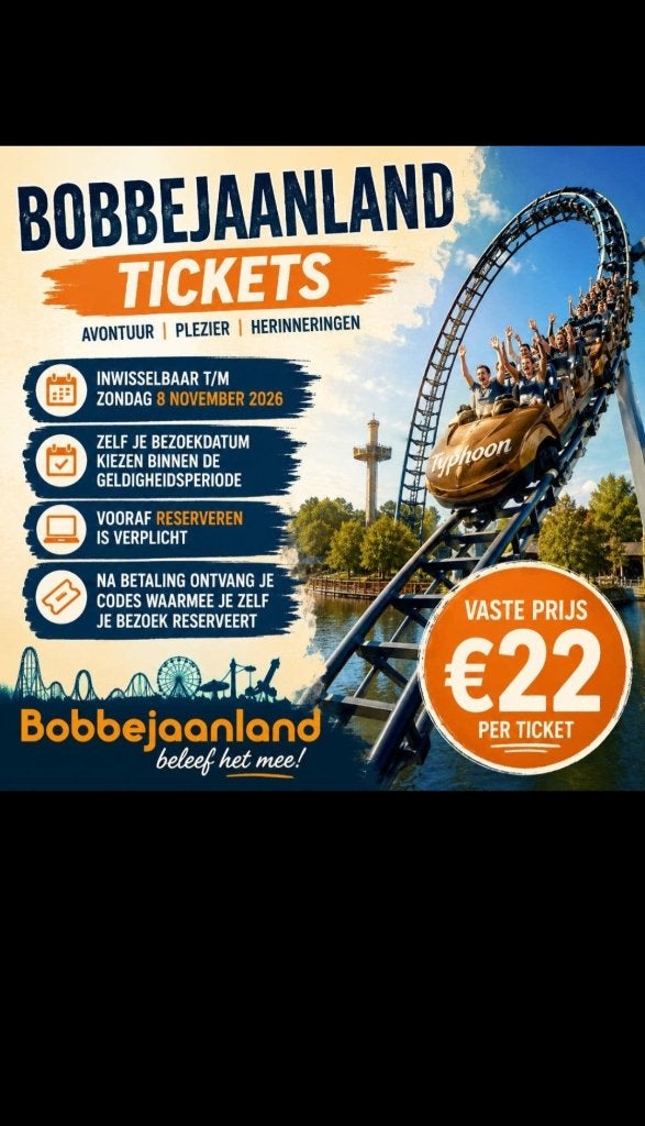 BOBBEJAANLAND ticket 101%BETROUWBAAR, Tickets en Kaartjes, Drie personen of meer, Ticket of Toegangskaart