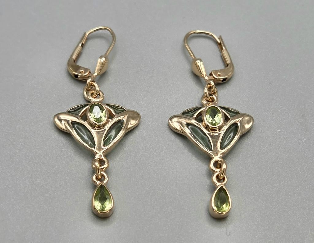 Antieke gouden jugendstil oorbellen groene amethist.2026/150, Handtassen en Accessoires, Oorbellen, Zo goed als nieuw, Hangers