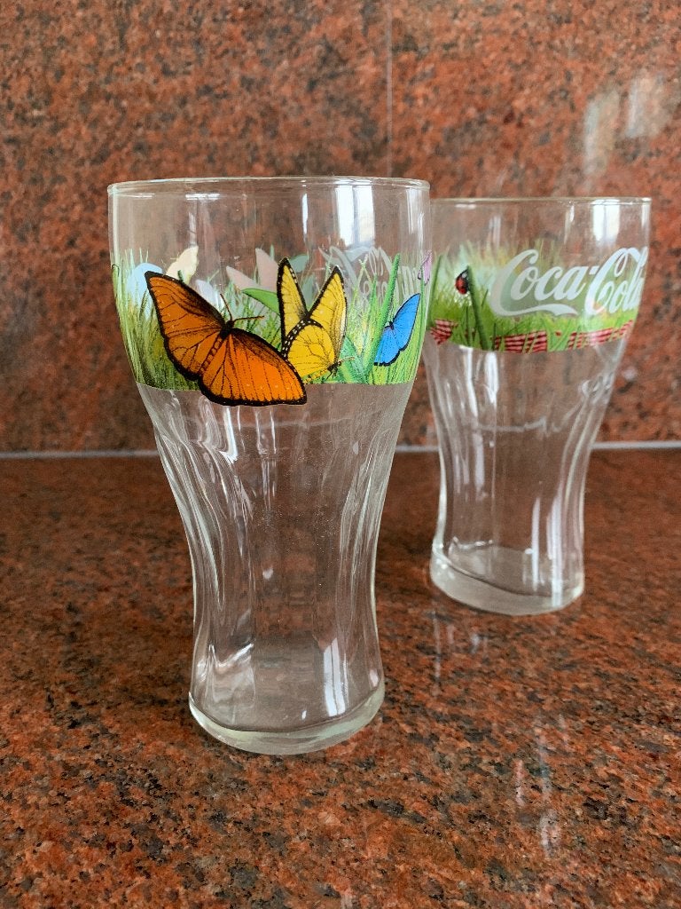 Coca Cola glazen 2 verschillende lenteglazen 14,4 cm x 7,6cm, Verzamelen, Ophalen, Gebruikt, Frisdrankglas