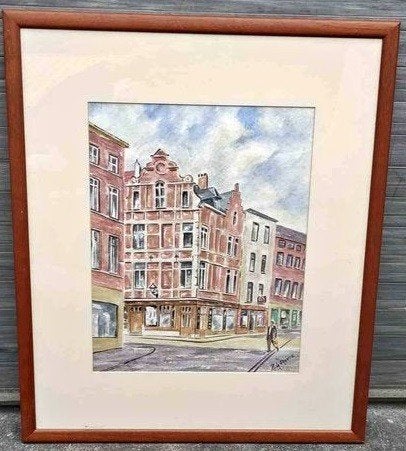 Aquarelle rue de Dinant signe Roger la grange, Enlèvement ou Envoi, Aquarelle