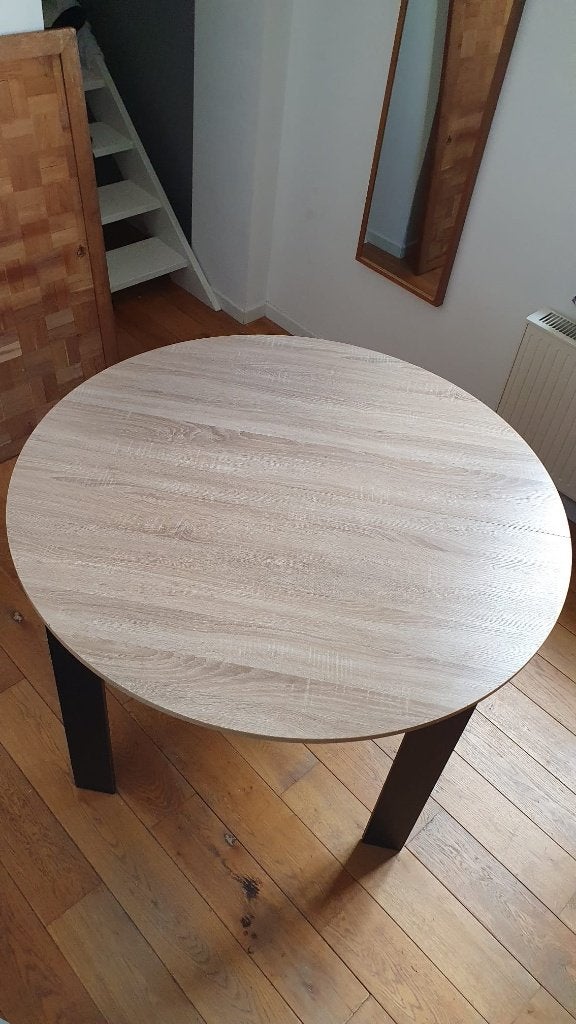 Table ronde + rallonge, 100 à 150 cm, Cinq personnes ou plus, Comme neuf, 100 à 150 cm
