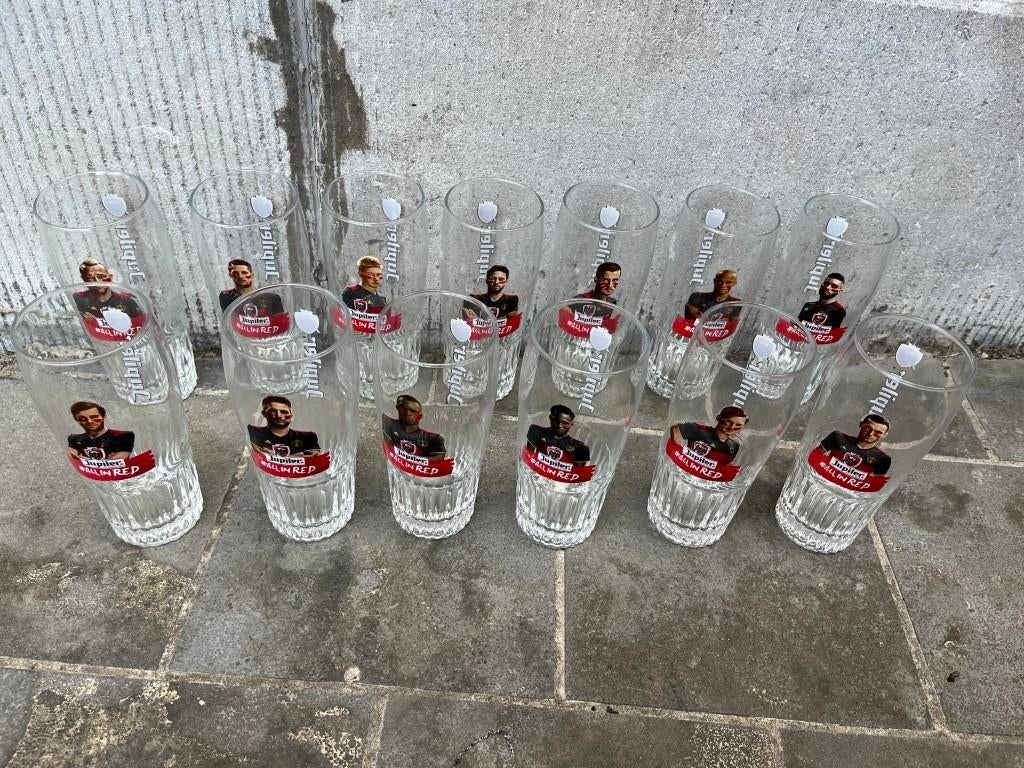 24 bierglazen rode duivels Jupiler # all in red - wk2016, Verzamelen, Ophalen of Verzenden, Jupiler