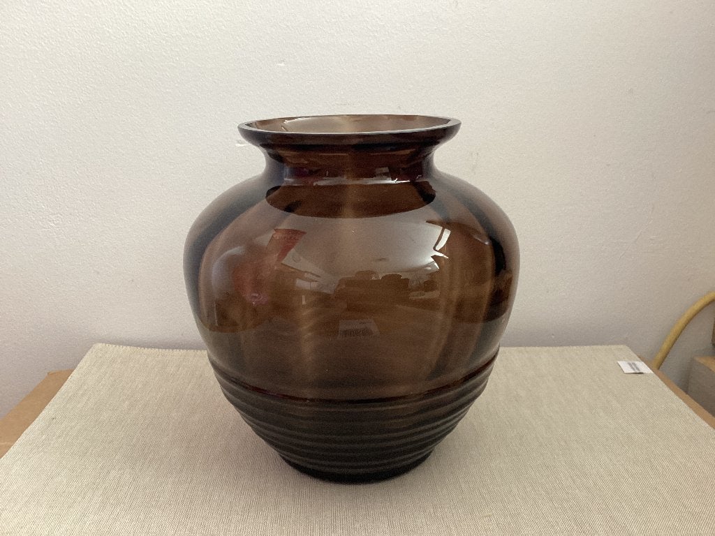 Glazen vaas, Ophalen, Gebruikt, 21 cm, Bruin