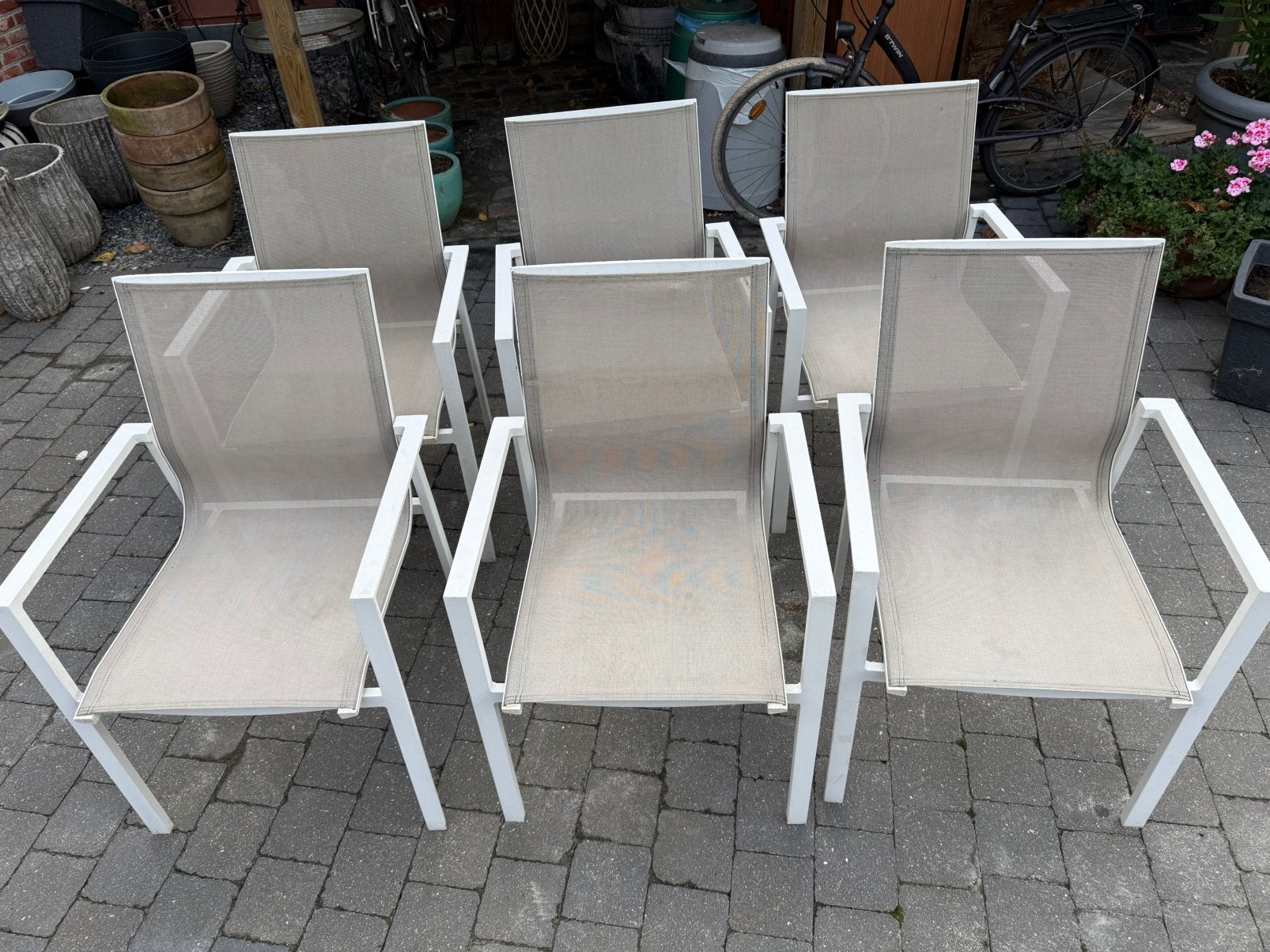 6 witte metalen tuinstoelen, Enlèvement ou Envoi, Utilisé