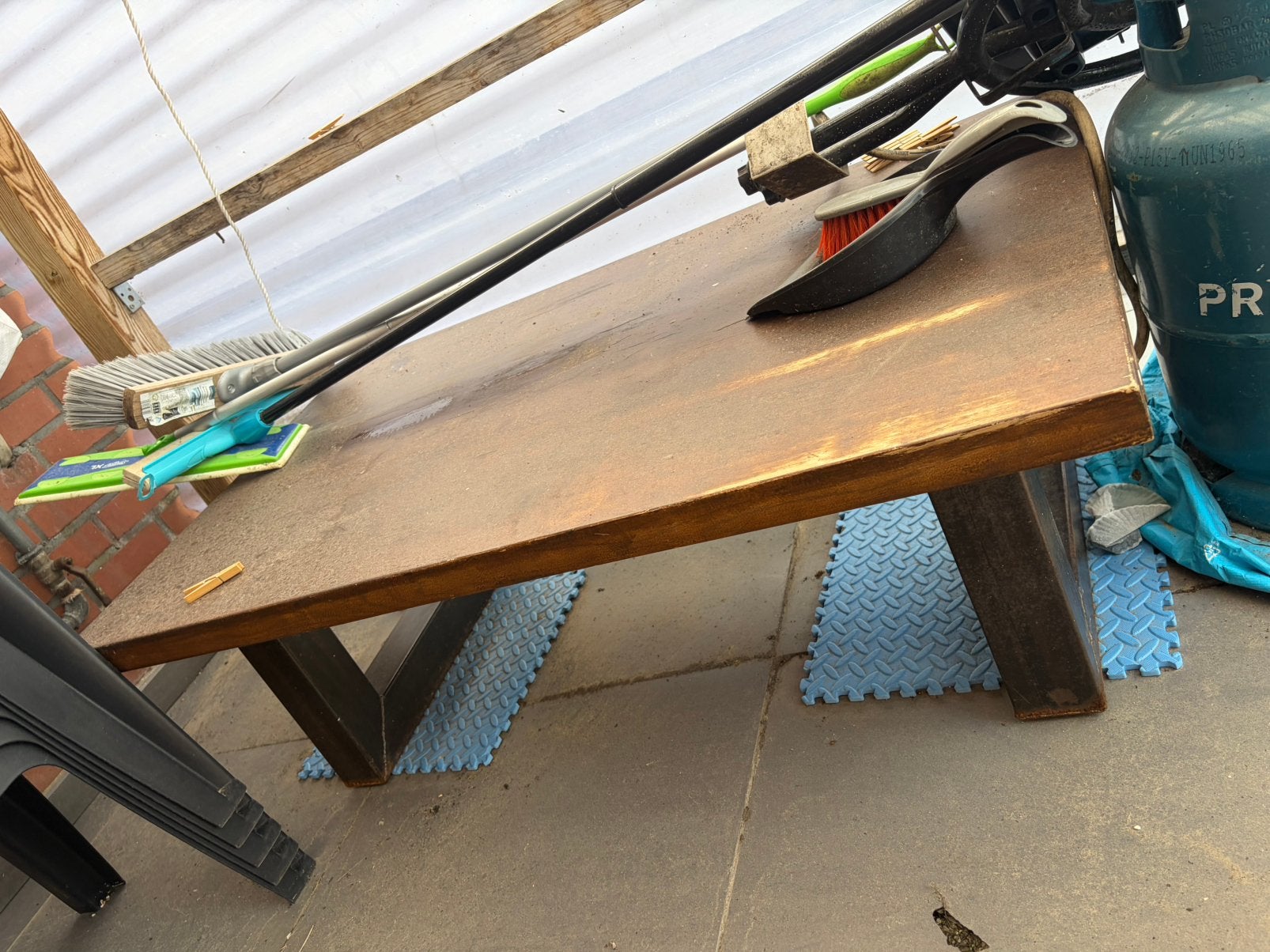Eettafel en salontafel EIKENHOUT, Ophalen, Gebruikt, 170 cm of meer