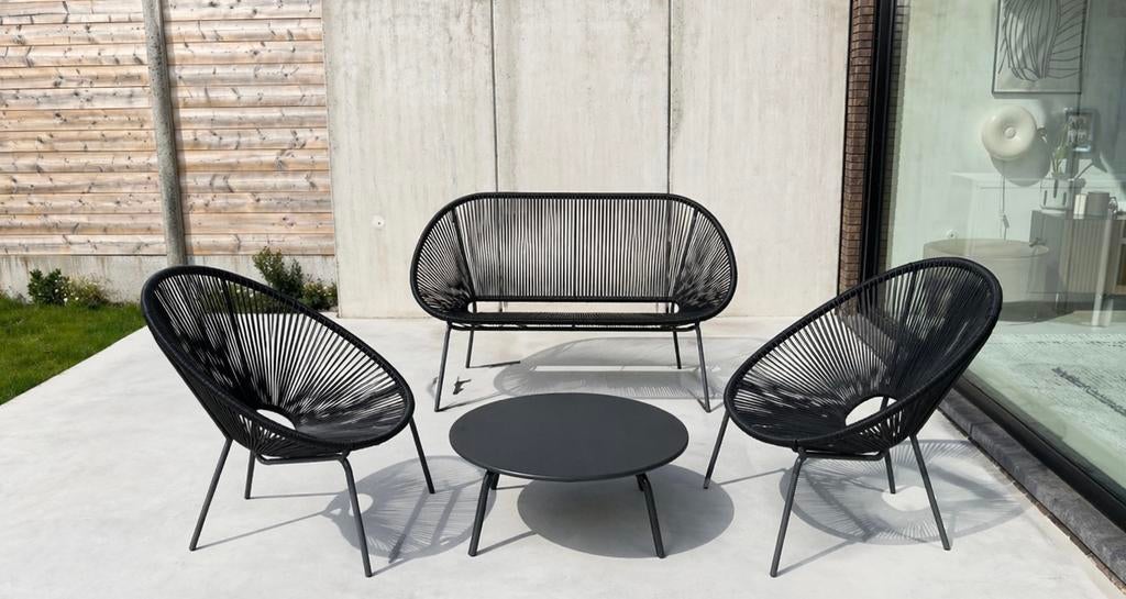 Ensemble de salon Acapulco Replica 4 pièces (noir), Table d'appoint, Comme neuf, Synthétique, Sets de jardin