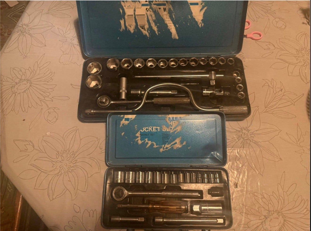vintage blauwe metalen dopsleutelset, Ophalen of Verzenden, Zo goed als nieuw