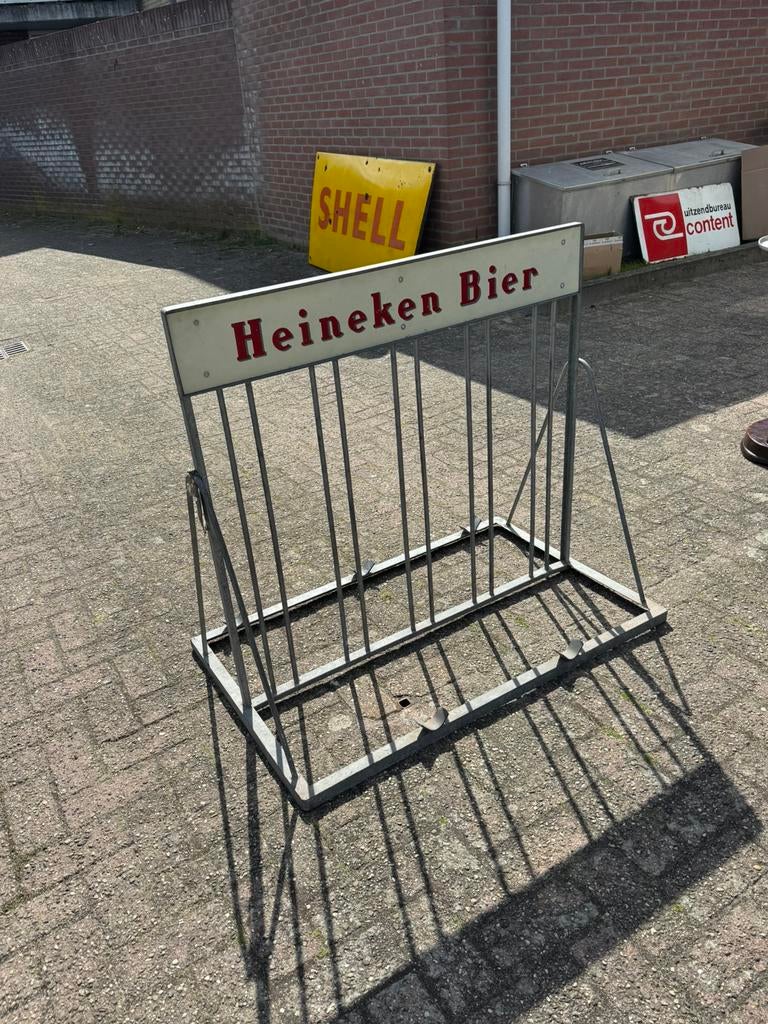 Heineken Bier oud reclame fietsenrek, Verzamelen, Ophalen, Gebruikt, Reclamebord, Plaat of Schild, Heineken
