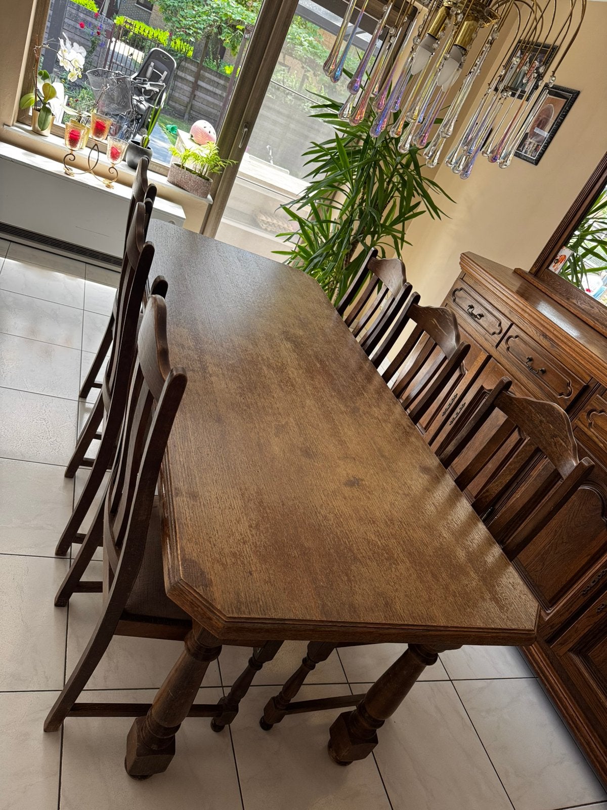 Eettafel eik + 6 stoelen, Huis en Inrichting, Ophalen, Gebruikt, 6 tot 8 stoelen