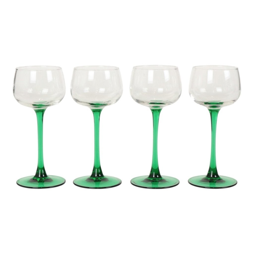 Set Van 4 Vintage Luminarc Elzas Wijnglazen Groene Steel, Enlèvement ou Envoi, Comme neuf, Nvt, Autres types