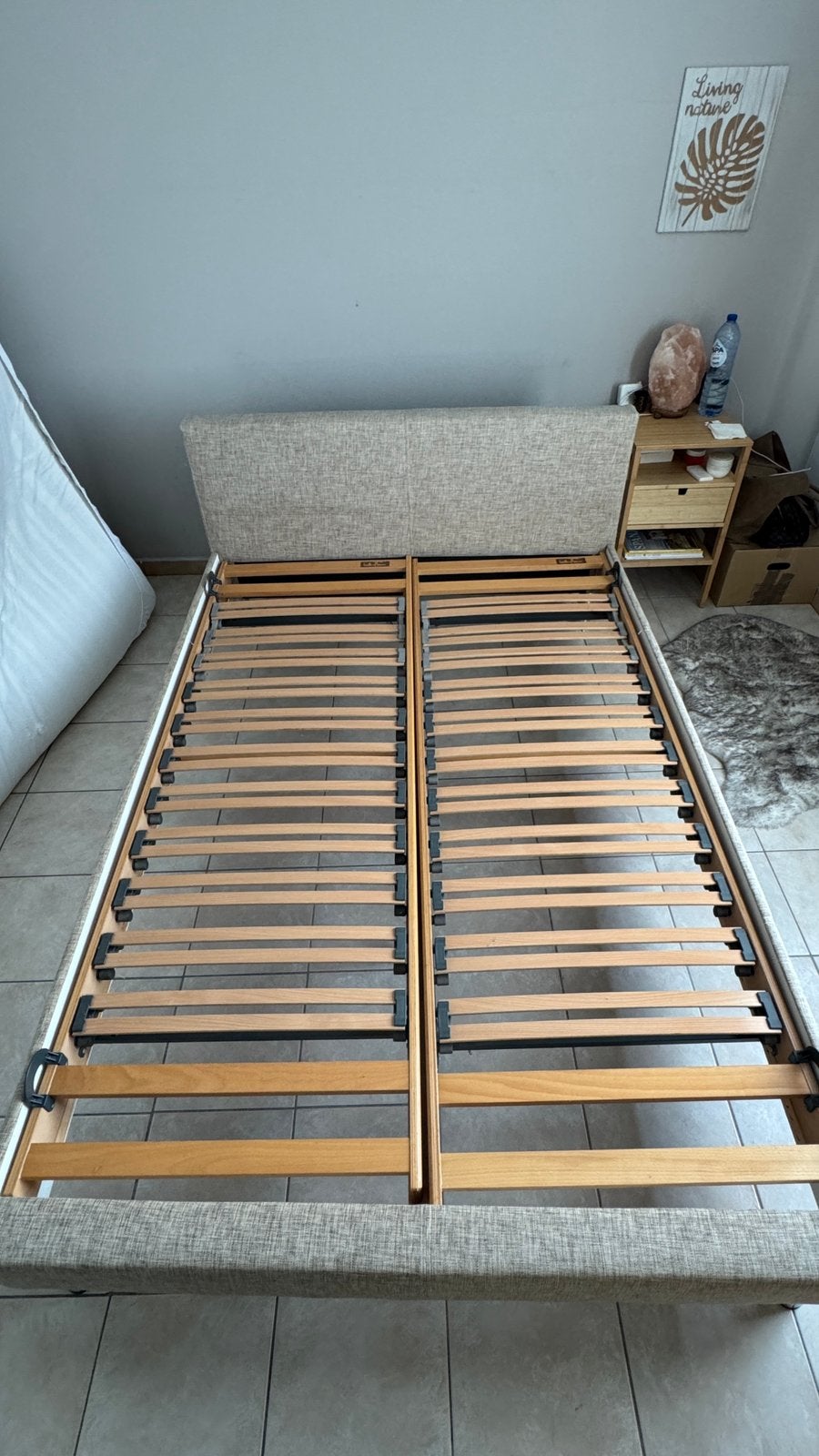 140x200 bed, Huis en Inrichting, Ophalen, Gebruikt, Beige, 140 cm