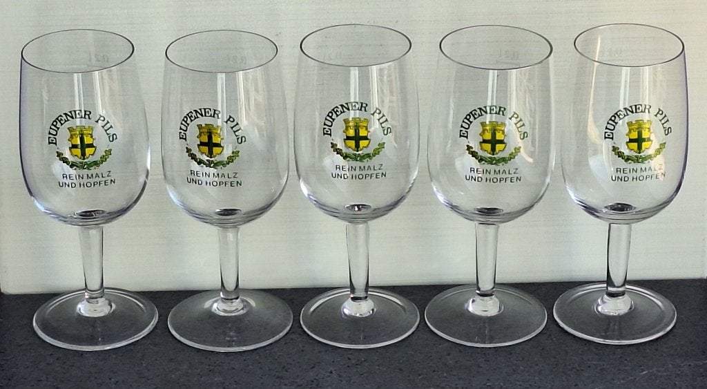 5 beaux anciens verre à bière Eupener Pils brasserie d'Eupen, Collections, Marques de bière, Enlèvement ou Envoi, Neuf, Verre ou Verres