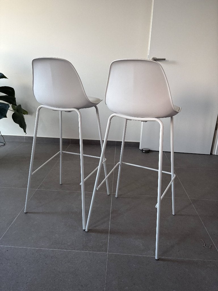 Lot de 2 chaises hautes blanches avec dossier, Maison & Meubles, Chaises, Comme neuf, Deux, Métal, Blanc, Enlèvement