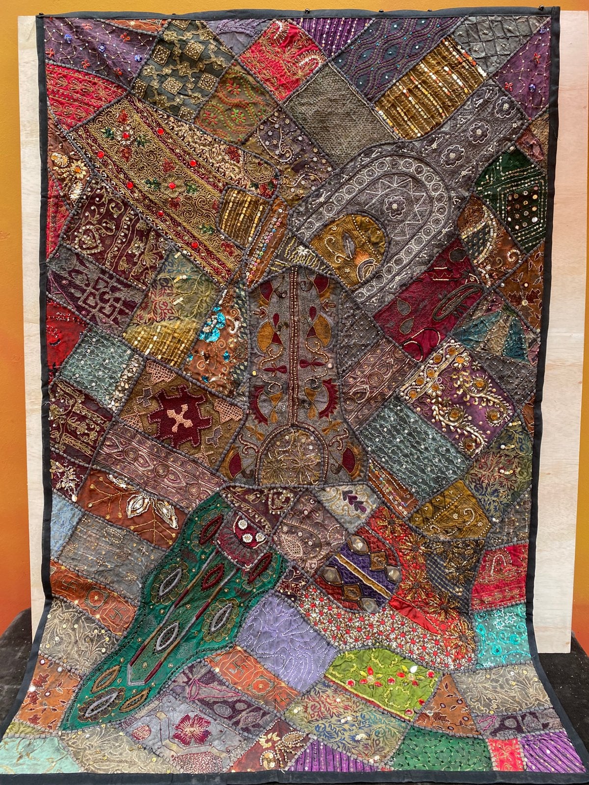 antiek oosters wandkleed 95/145cm, Oosters, Ophalen of Verzenden, Goud, Wandkleed