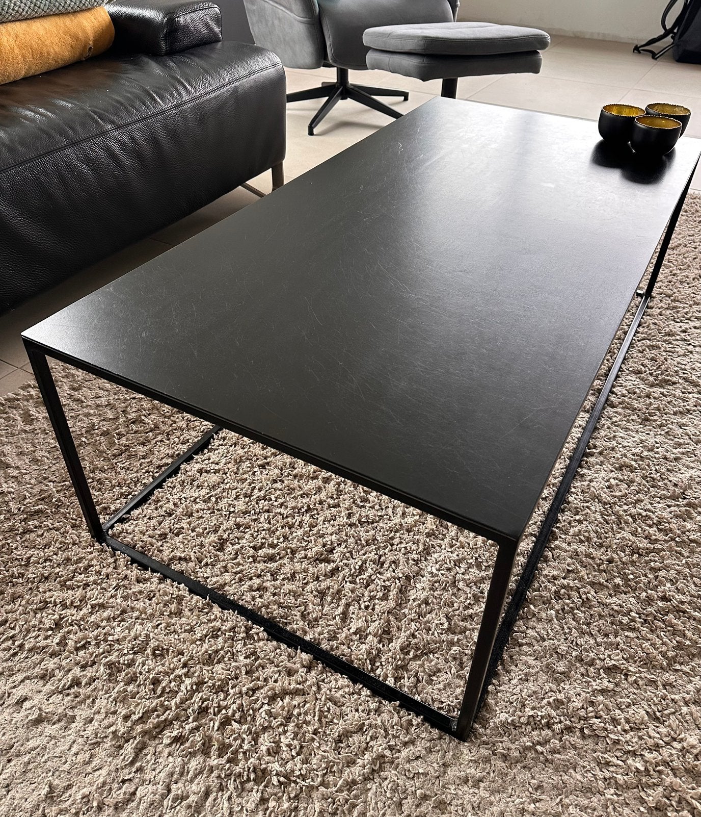 Industriële stalen salontafel - zwart, Huis en Inrichting, Ophalen, Gebruikt, 100 tot 150 cm, 50 tot 100 cm