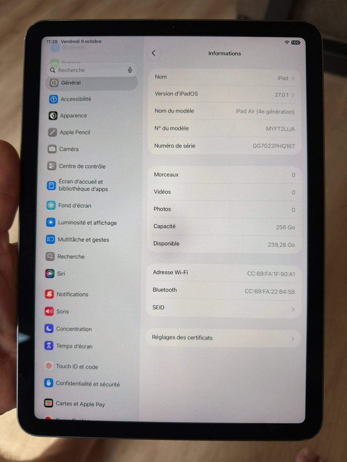 iPad Air 4 256gb 2020, Informatique & Logiciels, Enlèvement ou Envoi, Comme neuf, Apple iPad, 256 GB