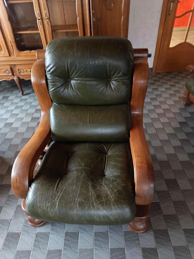 Lederen stoel met hout, Ophalen, Hout