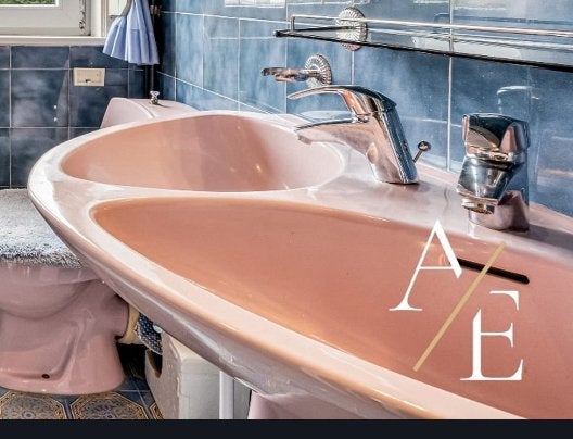 Vintage dubbele Roze lavabo jaren 60/70, Ophalen, Gebruikt, Wasbak of Wastafel