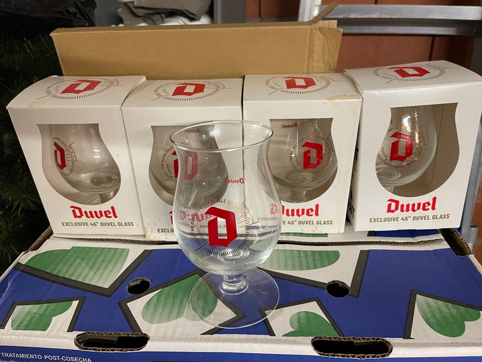 set van 5 unieke Duvel "Exclusive 45 Angle" Bierglazen, Verzamelen, Ophalen of Verzenden, Zo goed als nieuw
