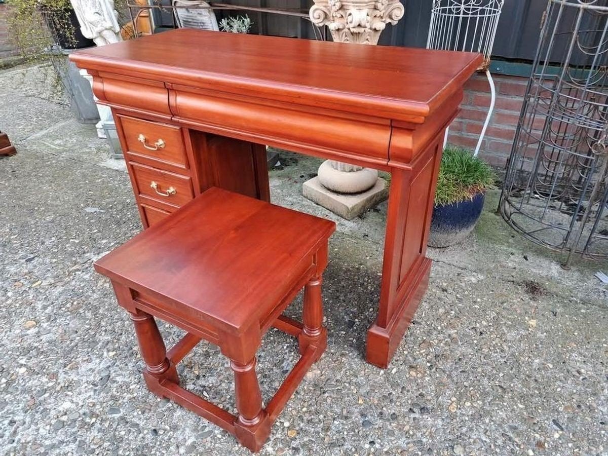 Klassieke mahonie, houten kaptafel, bureau, met kruk, Ophalen of Verzenden
