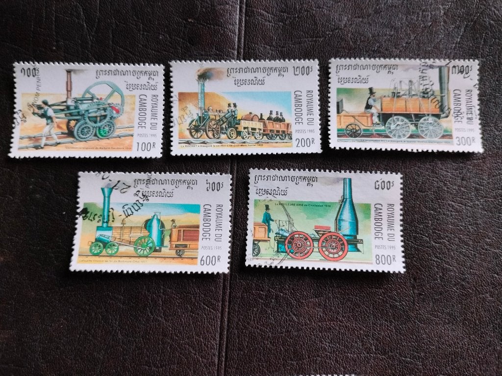 Cambodge 1995 - locomotives, chemins de fer, trains, Envoi, Affranchi, Asie du Sud Est
