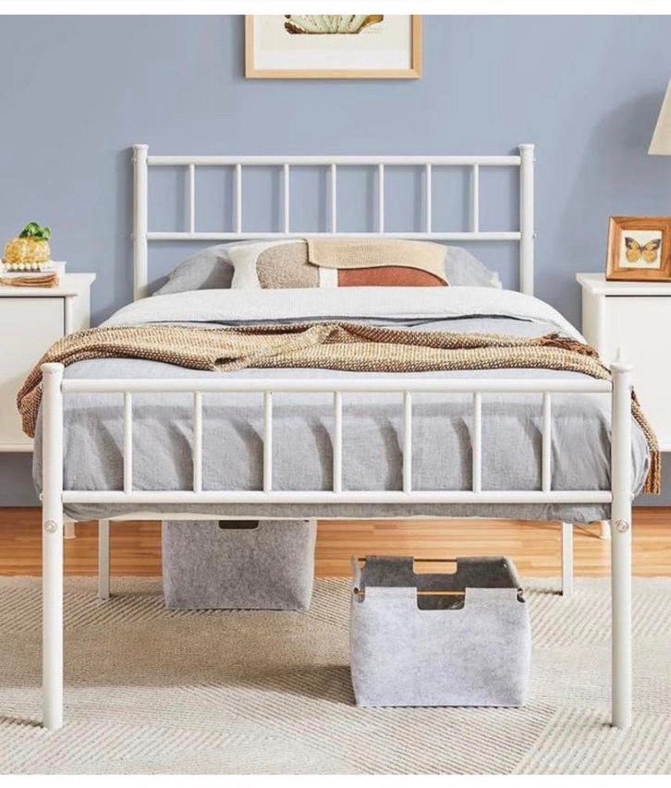 Nouveau lit simple Yaheetech 190 90 cadre lit en métal blanc, Enlèvement ou Envoi, Neuf, 180 cm ou plus, 85 à 100 cm
